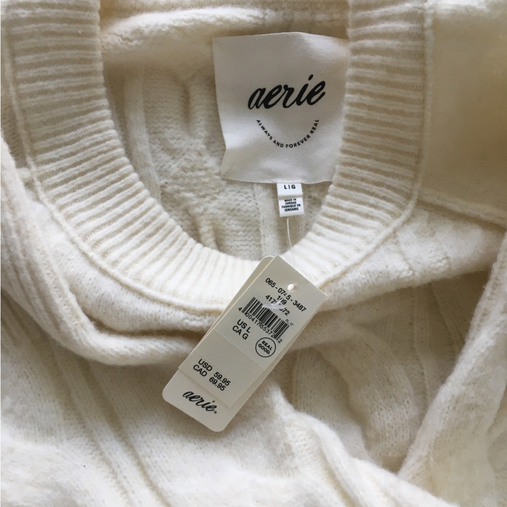 aerie Cream Cable Knit Crewneck Sweater - Picture 8 of 8